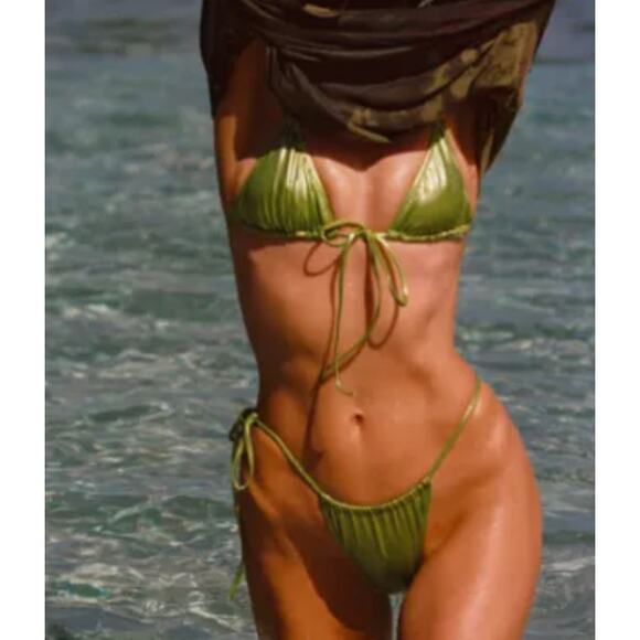 Heavy Manners Triangle Front Tie Bikini Top - Tina Carlyle - Adjustable Coverage - Picture 1 of 9